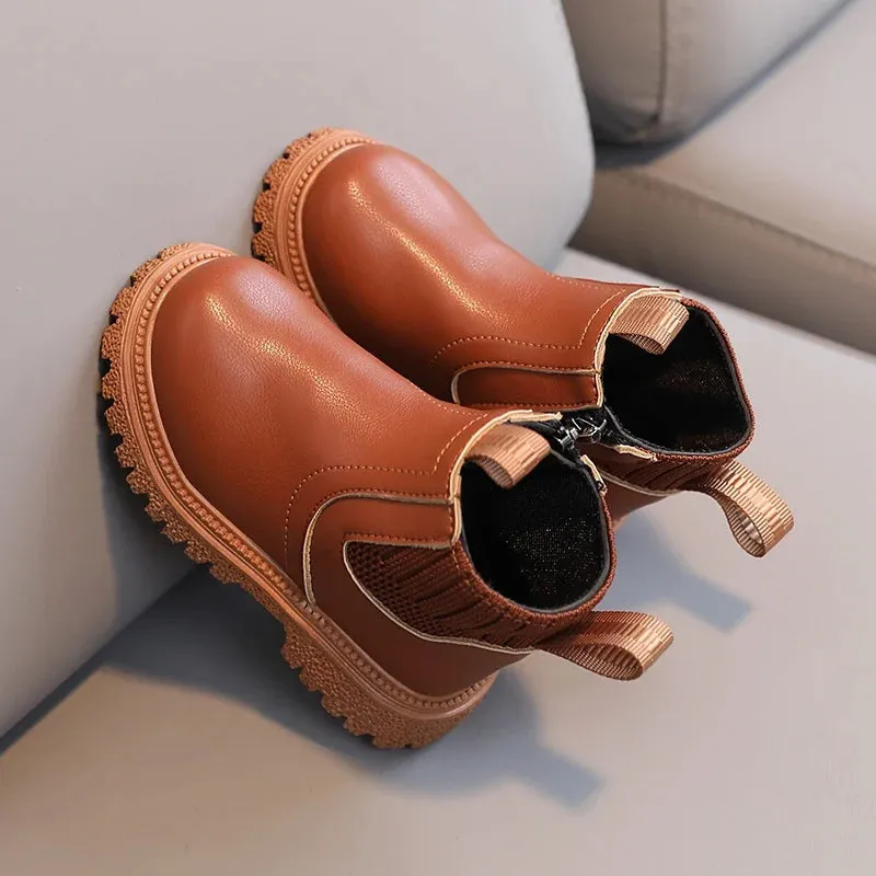 British Style Kids' Non-Slip Side Zipper Ankle Boots