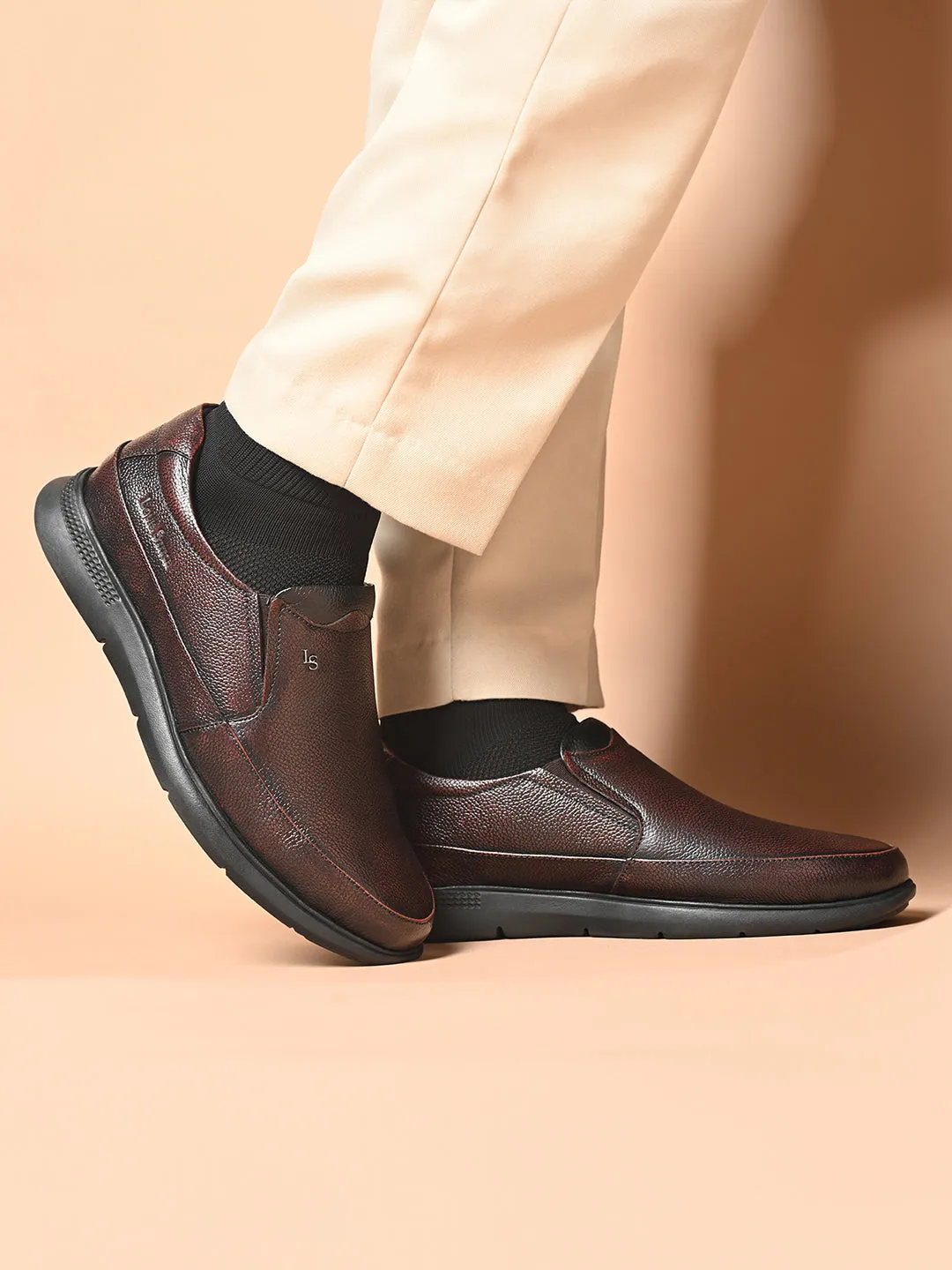 Brunette Brown Genuine Leather Slip-On Moccasin Shoes