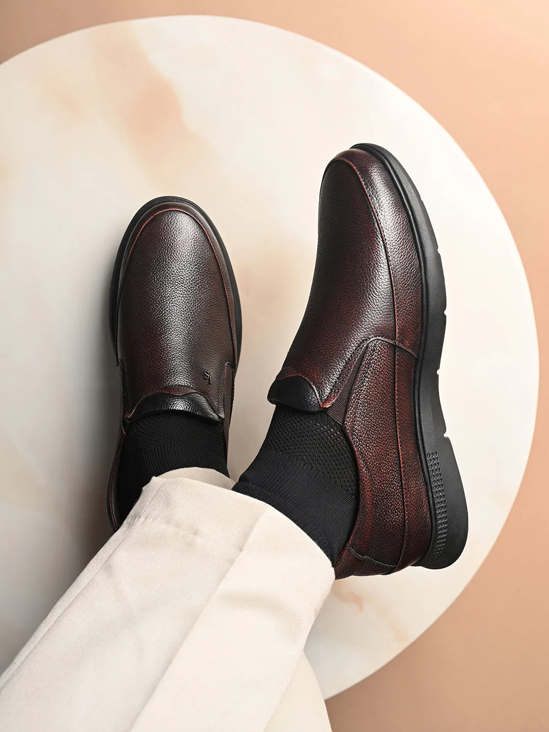 Brunette Brown Genuine Leather Slip-On Moccasin Shoes