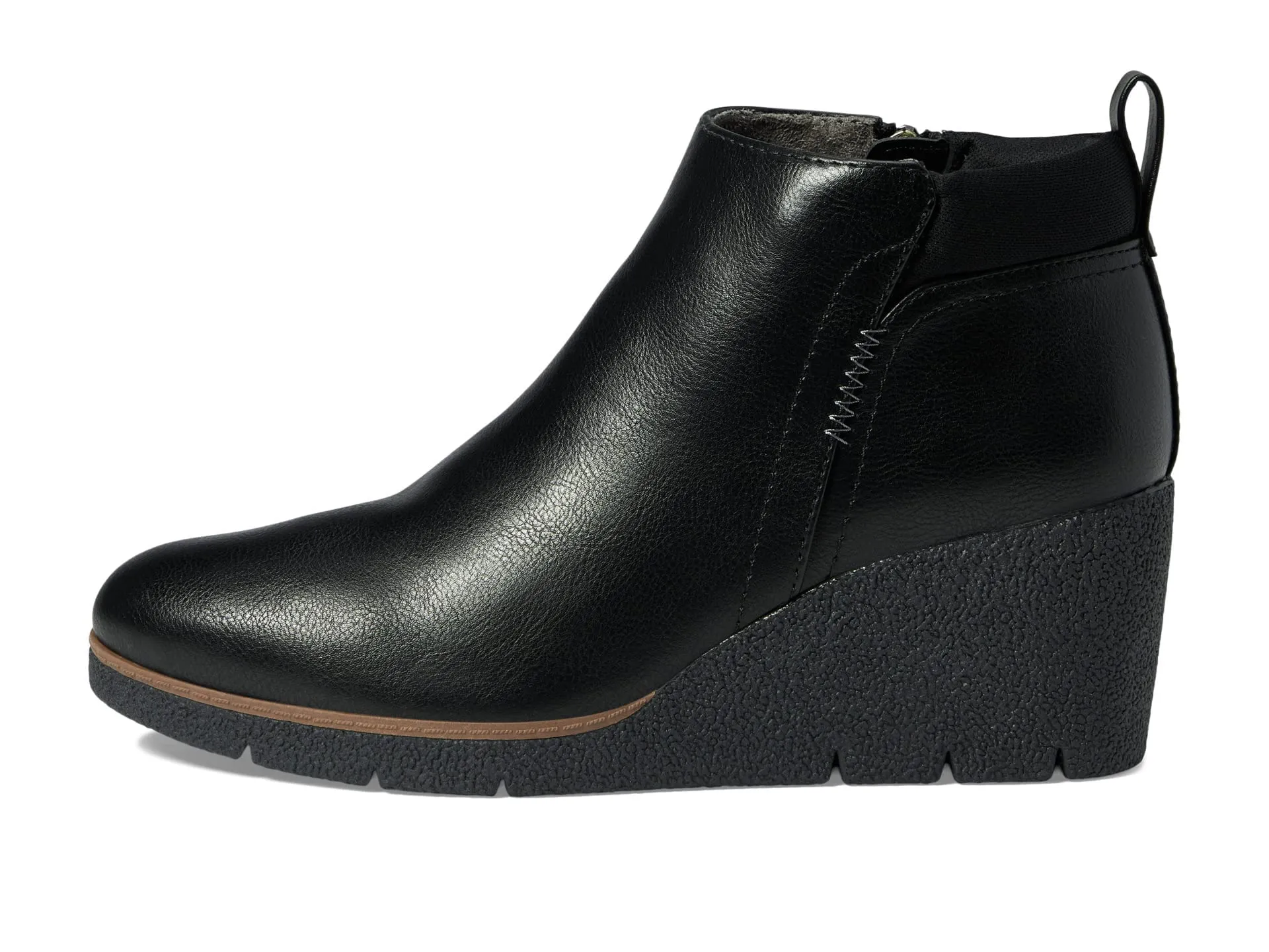 Dr. Scholl's Shoes Berklie Black Rubber Sole Pull On Wedge Heel Ankle Boots