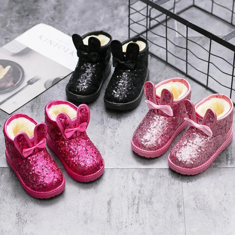 Kid Girls Non-slip Warm Sequin Snow Boots