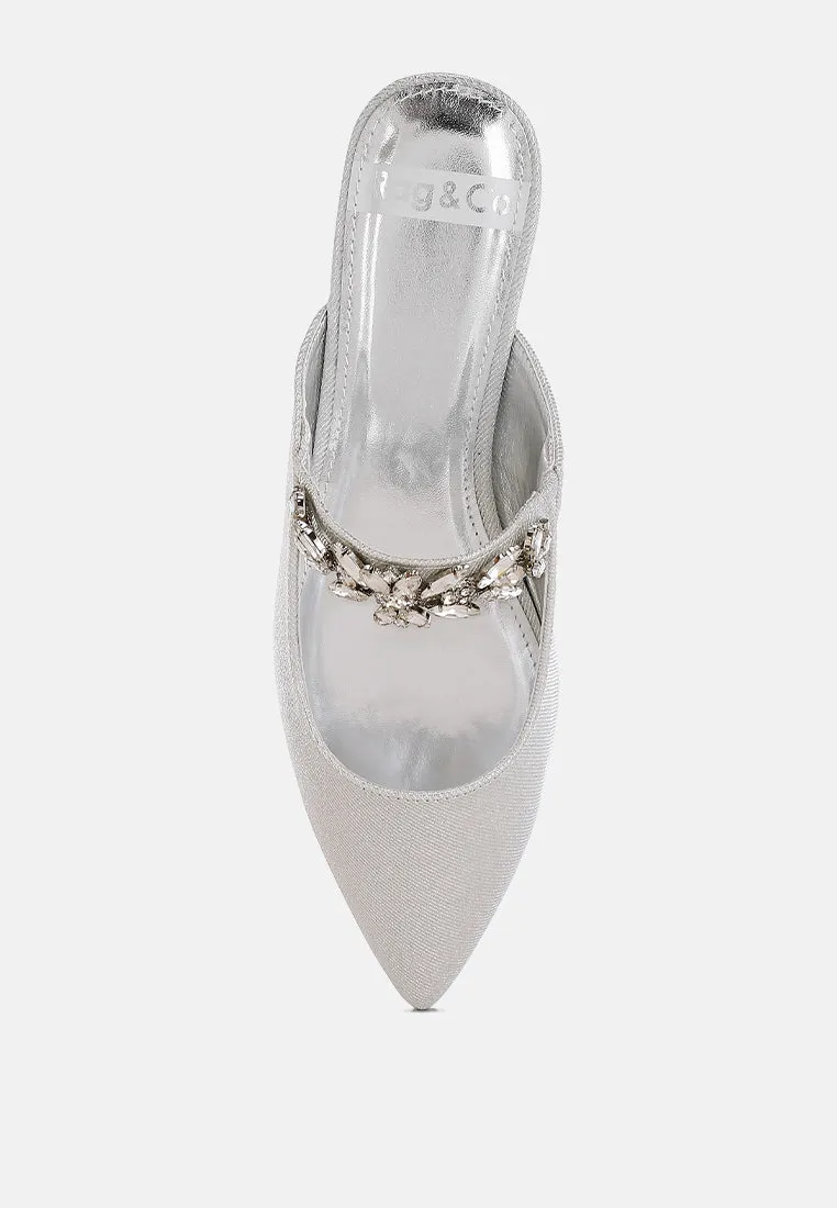 Magnum Diamante Strap Glitter Mules