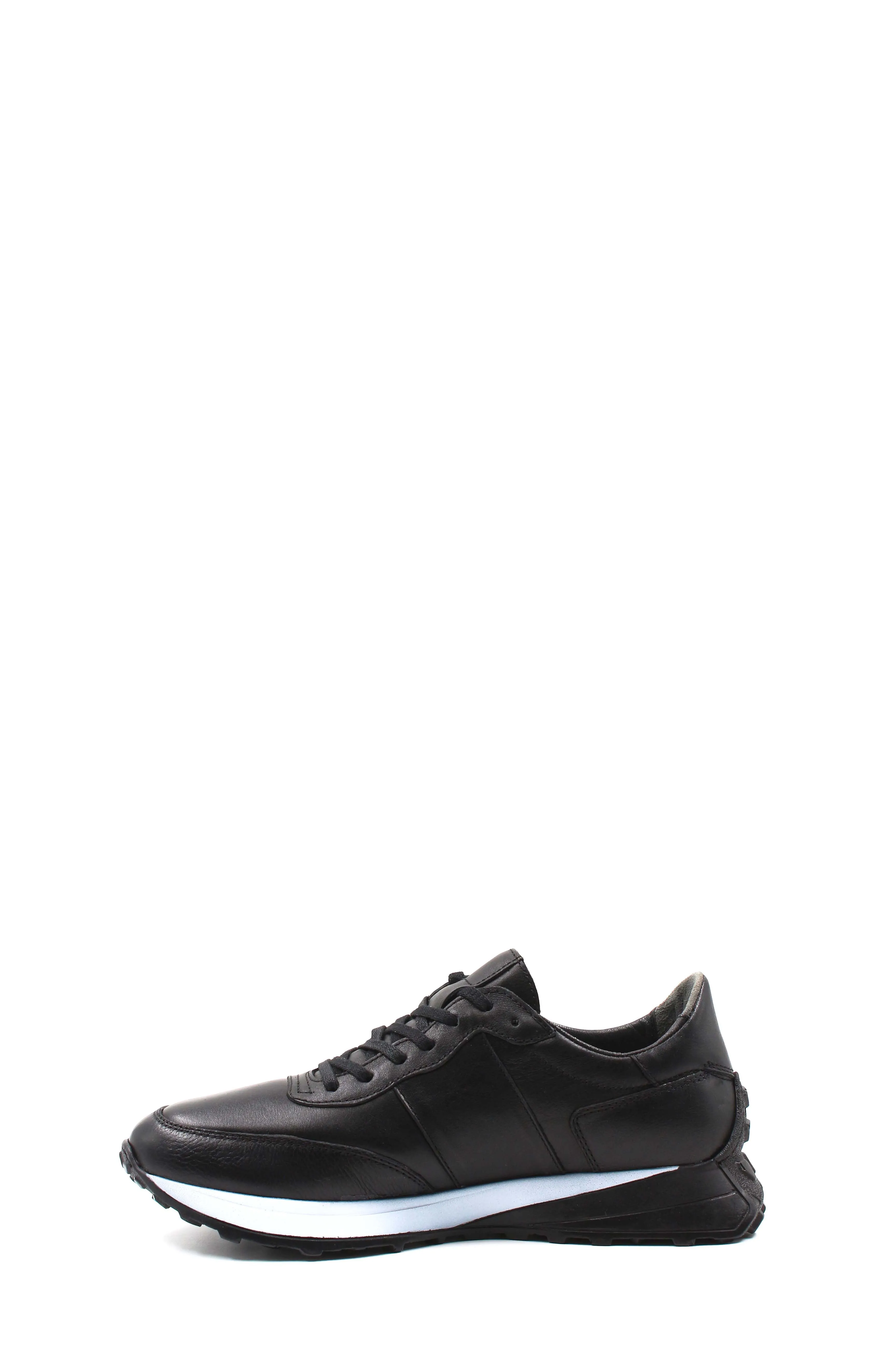 Men's Black Leather Sneakers with Cushioned Sole - Wessi