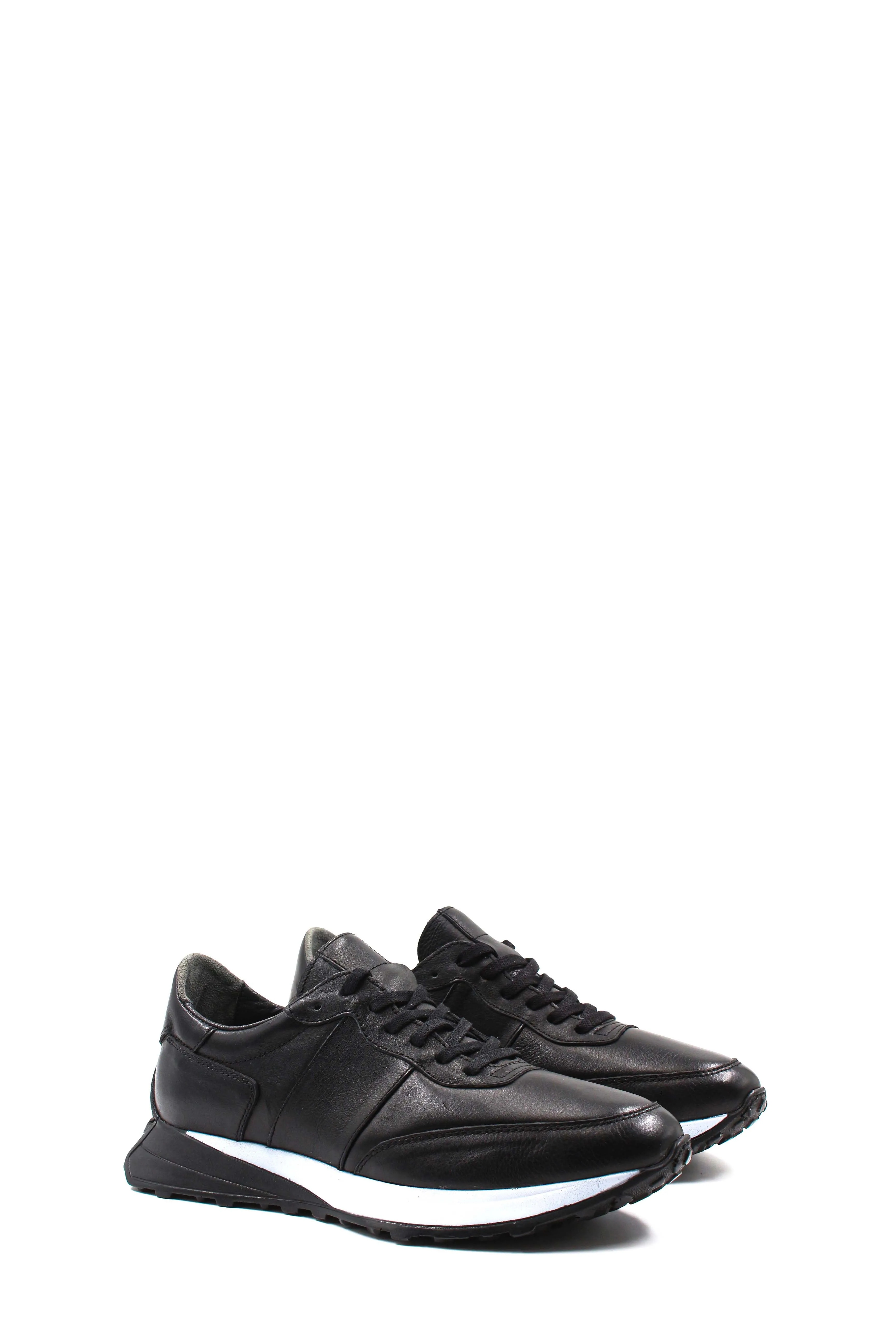 Men's Black Leather Sneakers with Cushioned Sole - Wessi