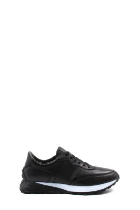 Men's Black Leather Sneakers with Cushioned Sole - Wessi