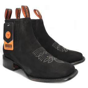 Men's Crazy Leather Square Toe Ankle Boots - Black H42P2805