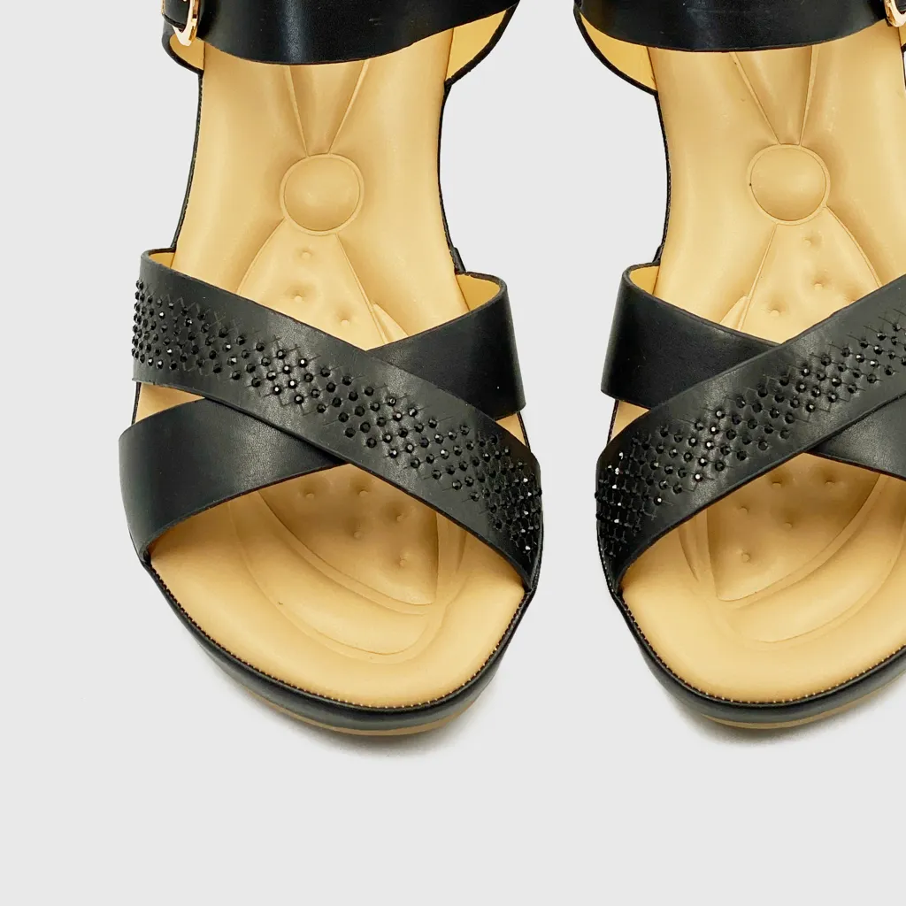 Stud Embellished Ankle Strap Wedges