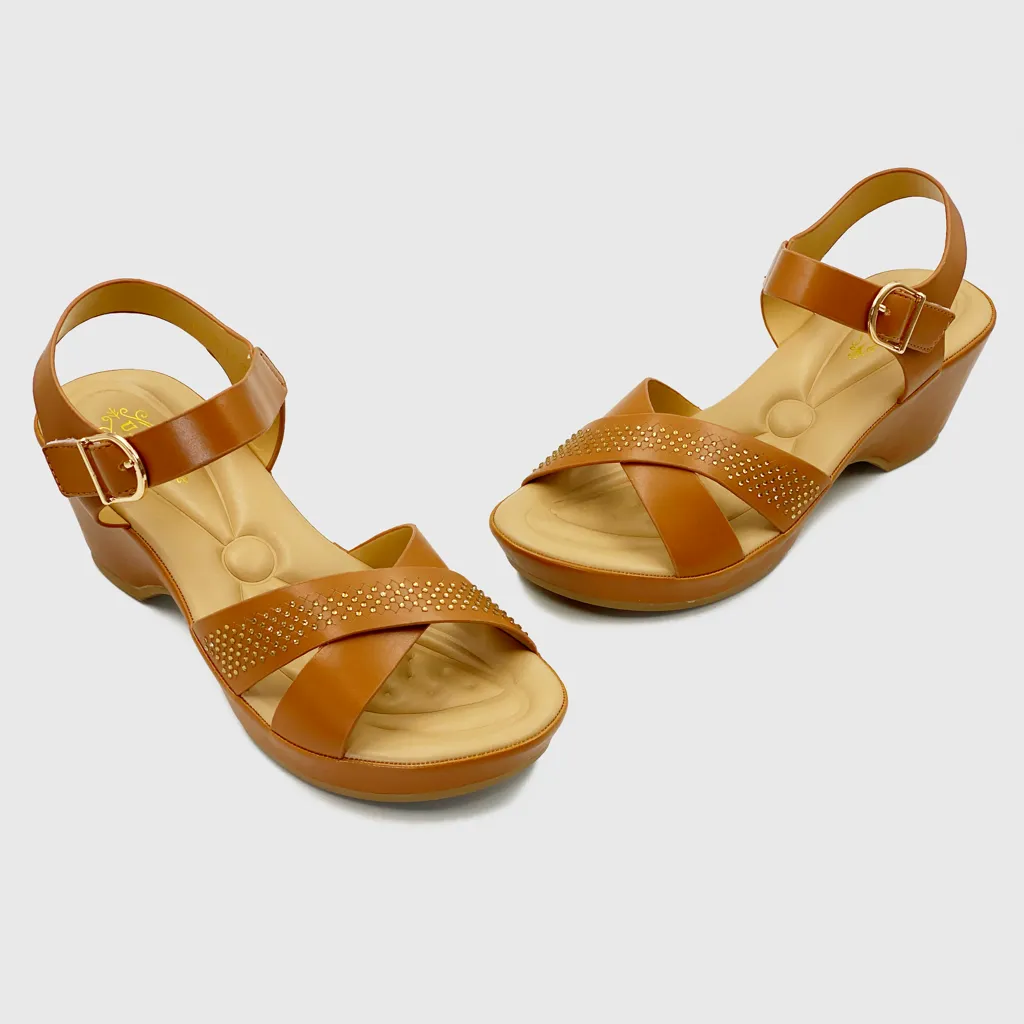 Stud Embellished Ankle Strap Wedges