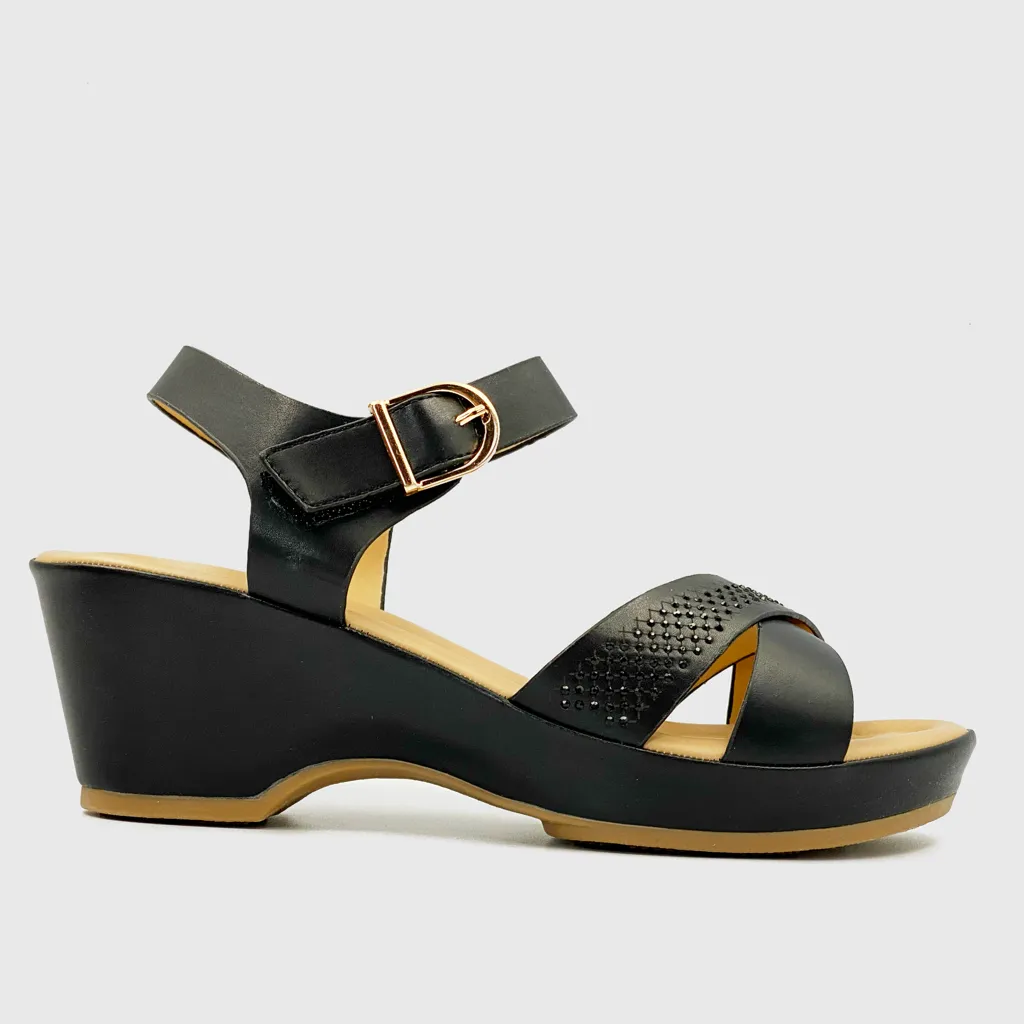 Stud Embellished Ankle Strap Wedges