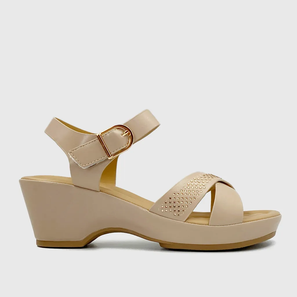 Stud Embellished Ankle Strap Wedges