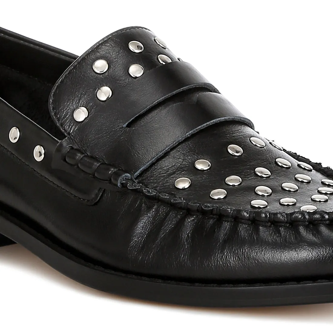 Studs Embellished Leather Loafers