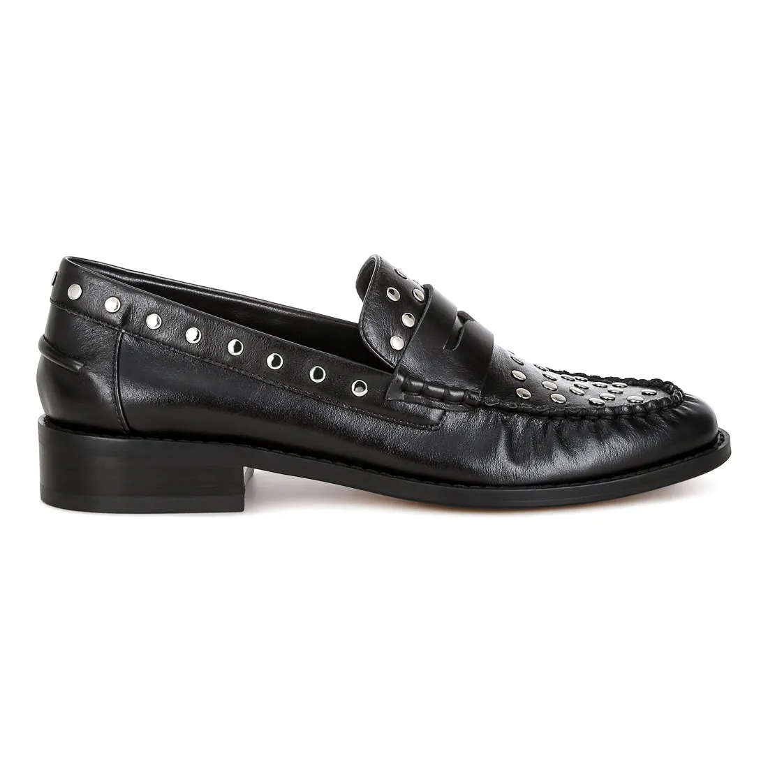 Studs Embellished Leather Loafers