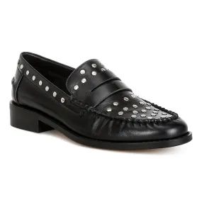 Studs Embellished Leather Loafers