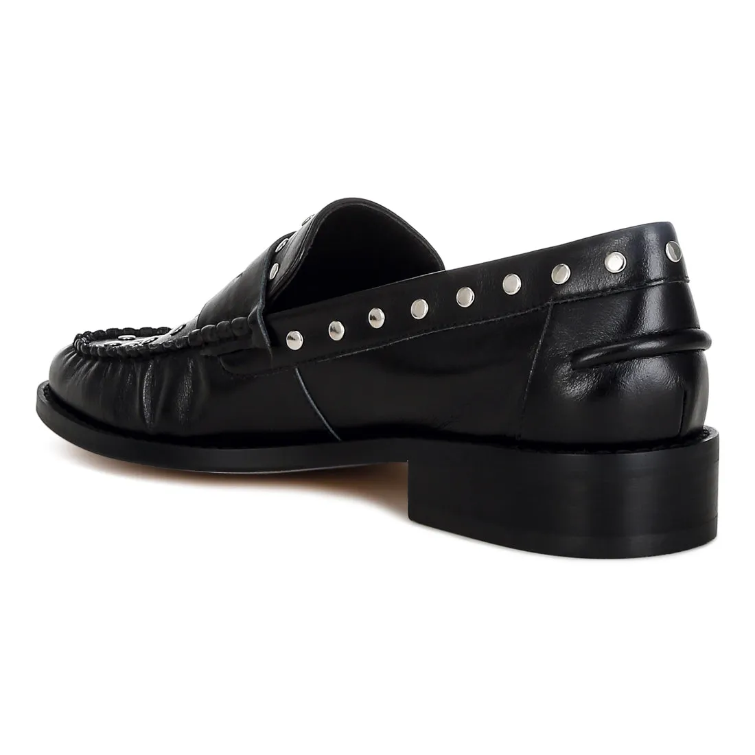 Studs Embellished Leather Loafers