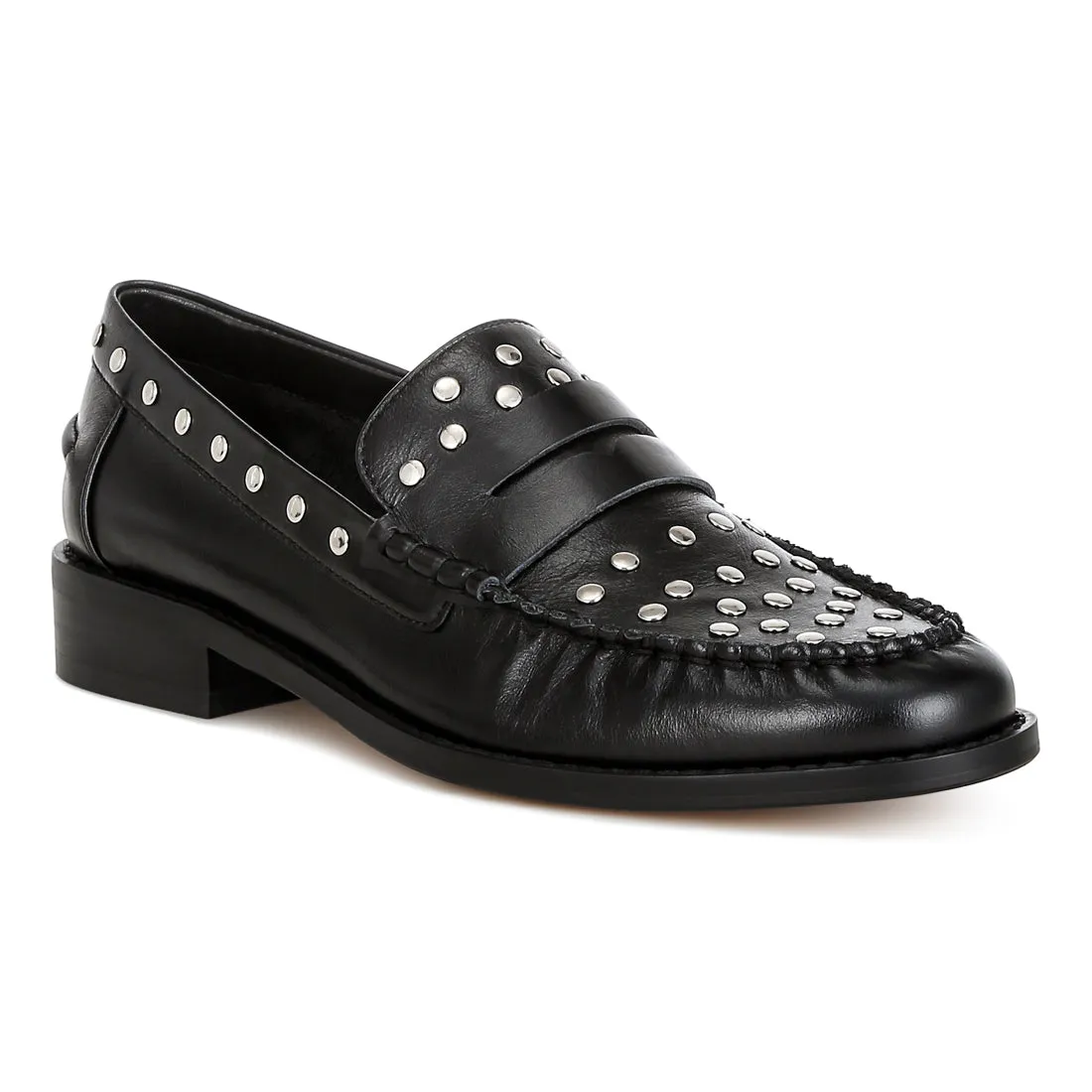 Studs Embellished Leather Loafers
