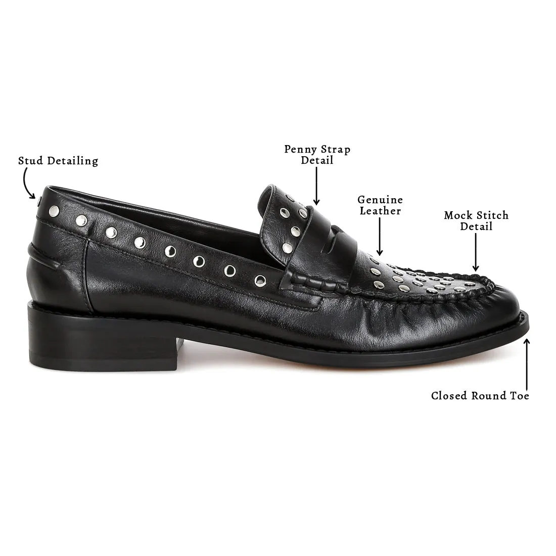 Studs Embellished Leather Loafers