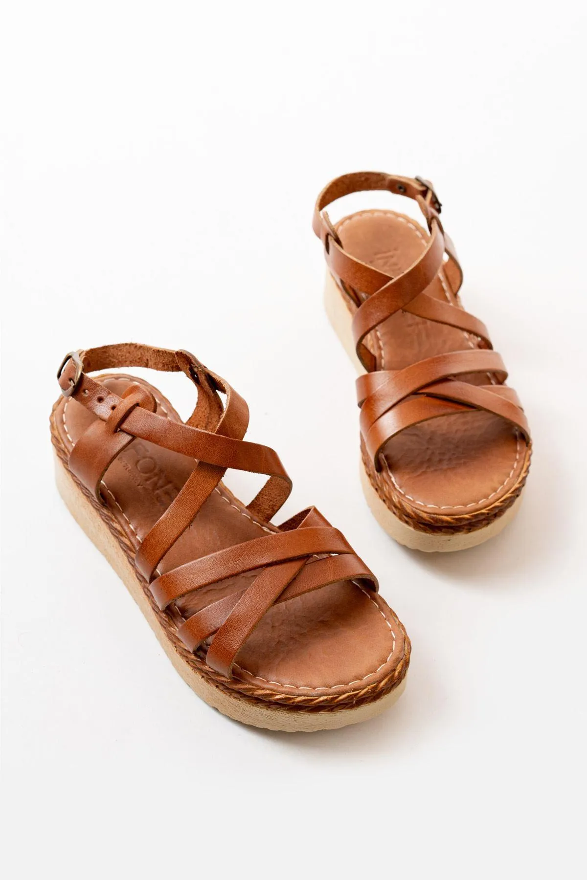 Tan Orthopedic Genuine Leather Wedge Women's Sandals