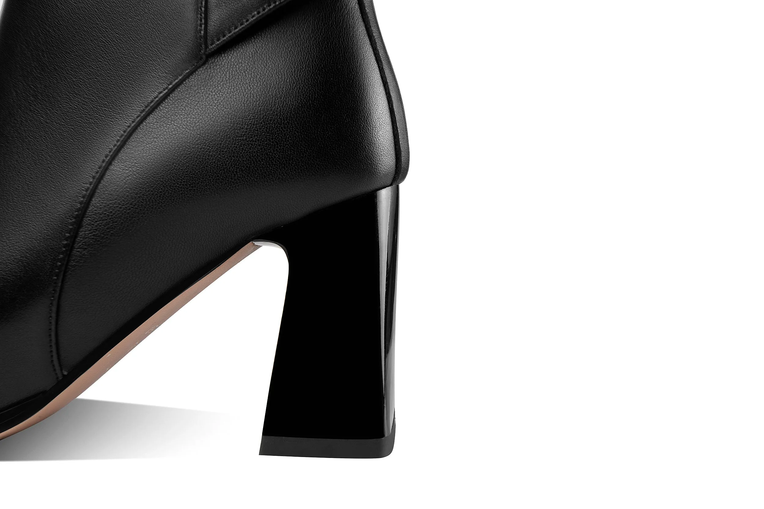 TinaCus Handmade Women's Genuine Leather Ankle Strap Side Zipper Square Toe High Block Heel Short Boots