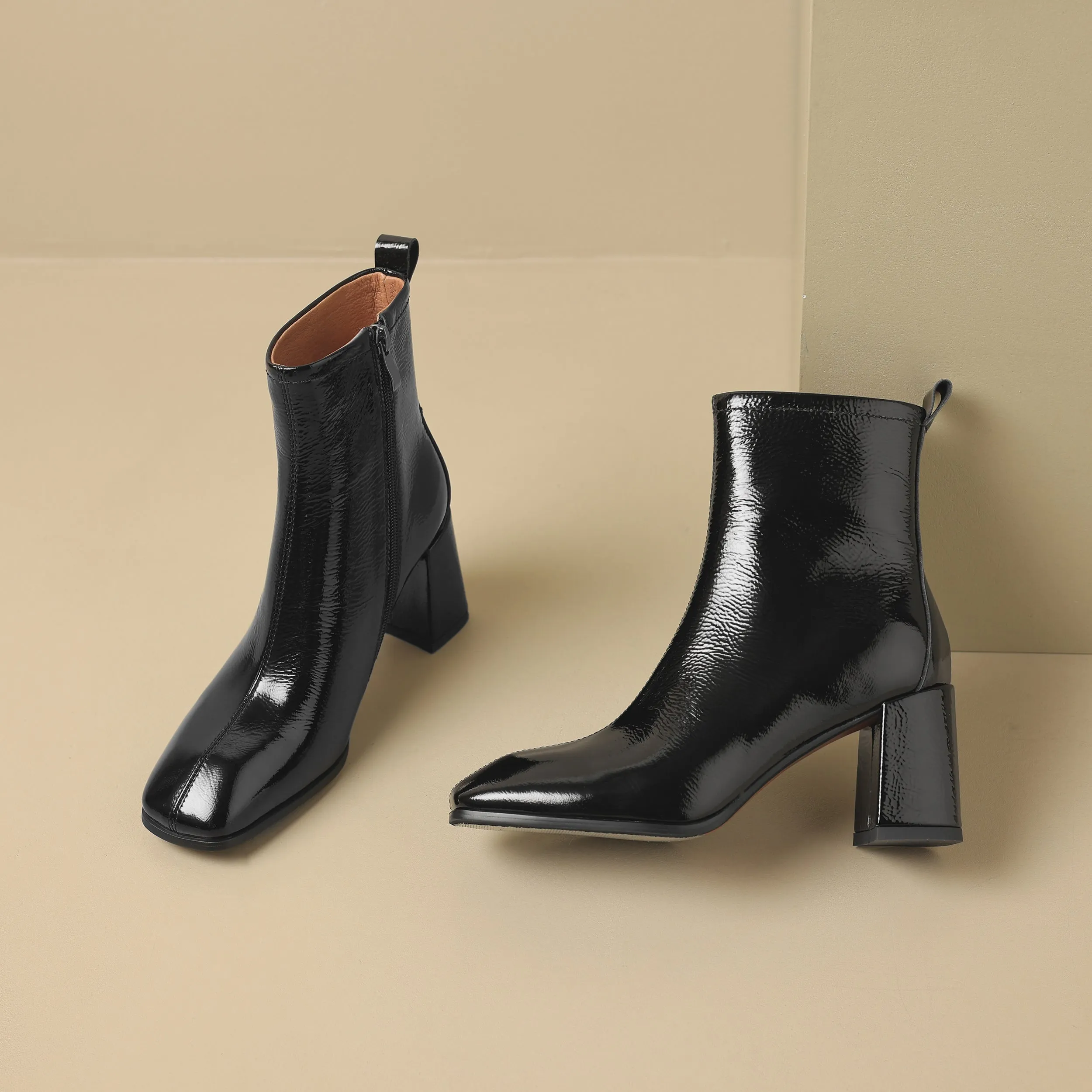 TinaCus Women's Genuine Leather Handmade Side Zip Up Black Ankle Boots