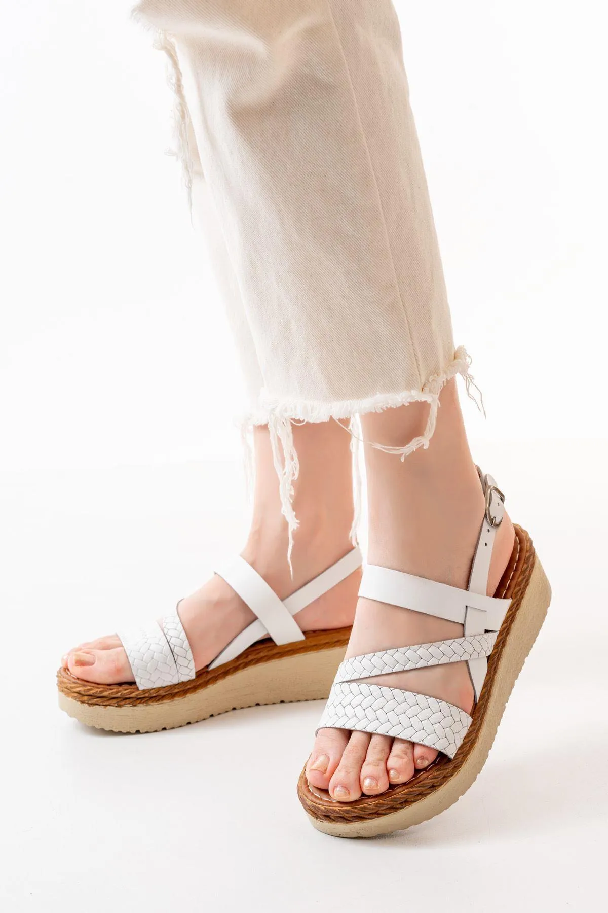 White Orthopedic Genuine Leather Padding Women's Sandals