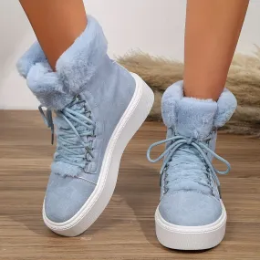 Women's Lace Up Velvet Warm Fluffy Snow Boots